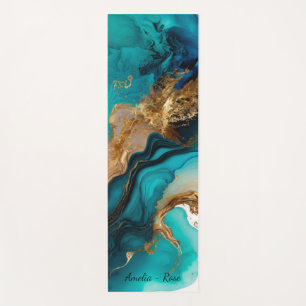 Marble Aqua Teal Gold Yoga Mat