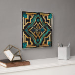 Marble Art Deco Greek Green Gold Mandala Luxury Square Wall Clock<br><div class="desc">Elevate your space with this modern, stylish, and luxurious wall clock featuring a stunning Art Deco Greek Mandala pattern. Designed with a sophisticated marble texture in dark sea green, gold, and aqua, this timepiece blends retro vintage charm with geometric elegance, inspired by ancient Greek art and the Greek key motif....</div>