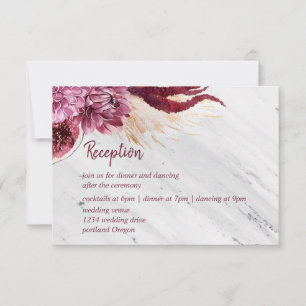 Marble & Autumn Burgundy Wedding Reception Details RSVP Card
