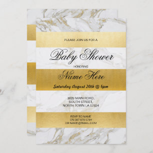 Marble Baby Shower Invite Stripe White Gold Party