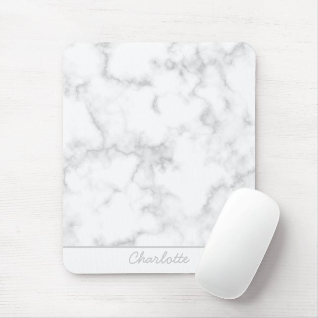 Marble background grey on white personalised name  mouse mat (With Mouse)