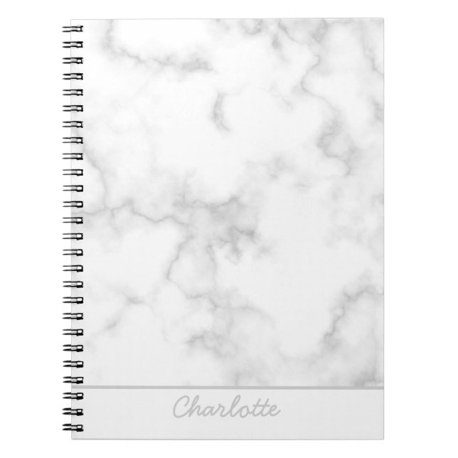 Marble background grey on white personalised name  notebook (Front)