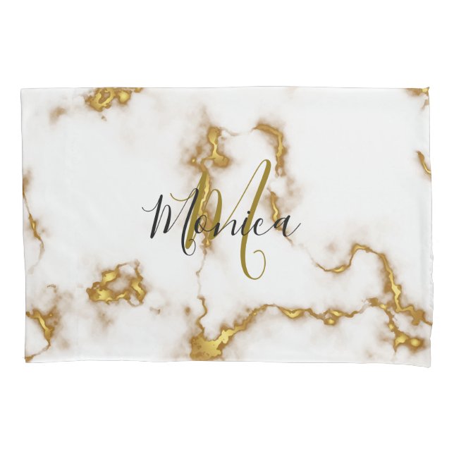 Marble Beautiful Gold Elegant Mongram Pillowcase (Front)