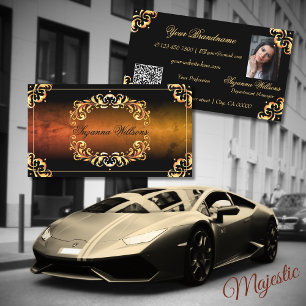 Marble Black and Gold Decor with Photo and QR Code Business Card