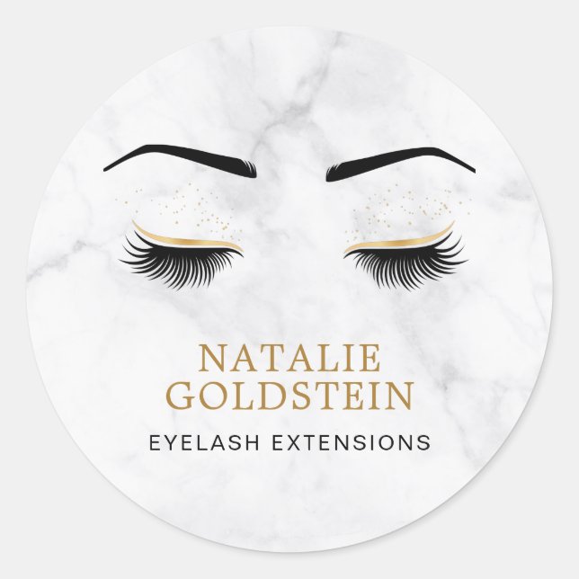 Marble Black and Gold Lash and Brow Beauty Classic Round Sticker (Front)