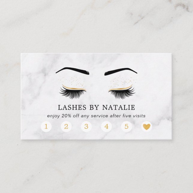 Marble Black and Gold Lash Brow Salon Loyalty Card (Front)