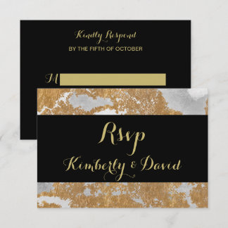 Marble Black and Gold Wedding RSVP Card