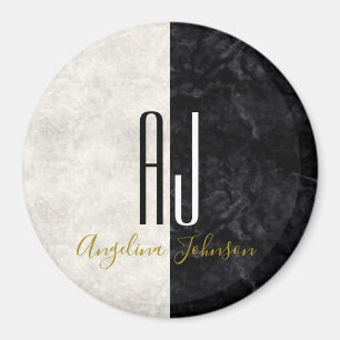 Marble Black and White Giant Initials Monogram Magnet