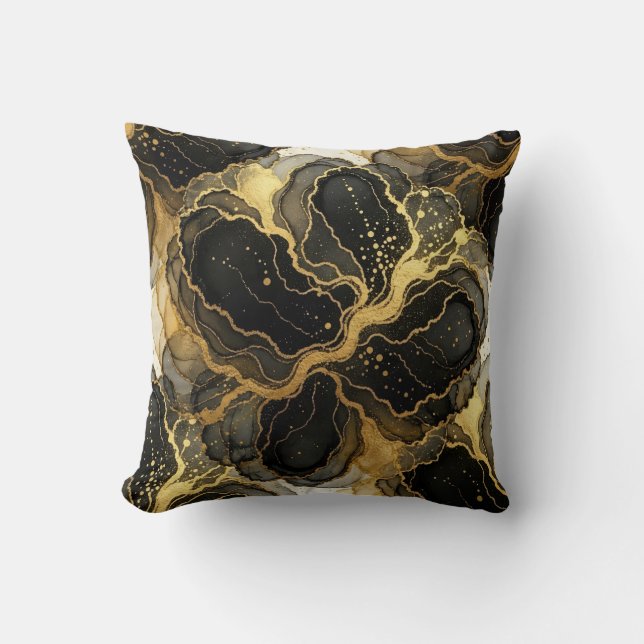 Marble Black and White + Gold Luxury  Cushion (Front)
