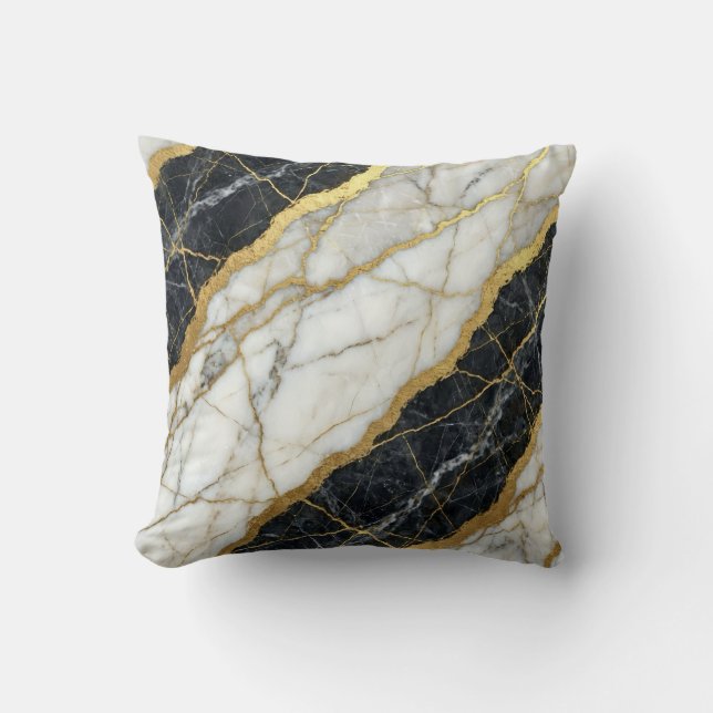 Marble Black and White + Gold Luxury  Cushion (Front)
