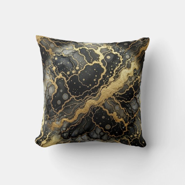 Marble Black and White + Gold Luxury  Cushion (Front)