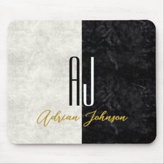 Marble Black and White Initials Monogrammed Mouse Mat