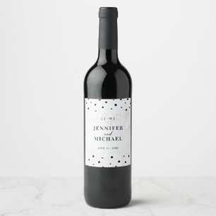 Marble & Black Confetti Modern Wedding Wine Label