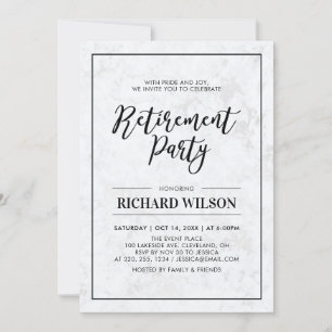 Marble & Black Frame   Modern Retirement Party Invitation