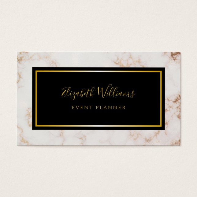 Marble Black Gold Event Planner Business Card (Front)