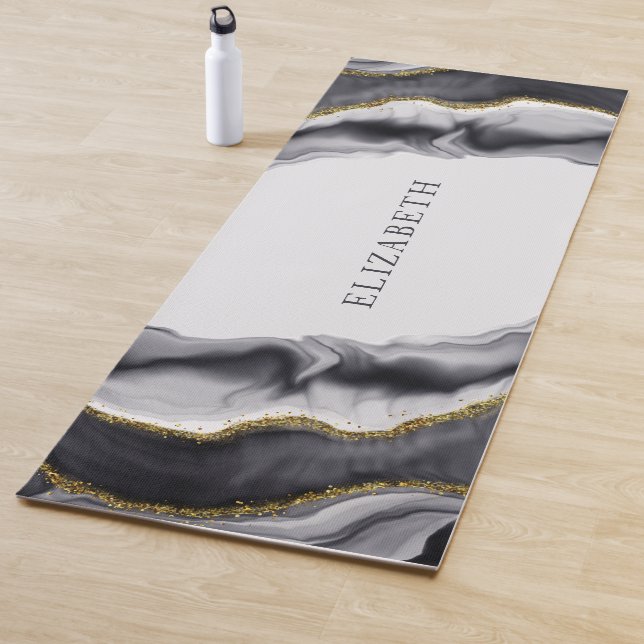 Marble Black Gold Personalise Yoga Mat (In Situ)