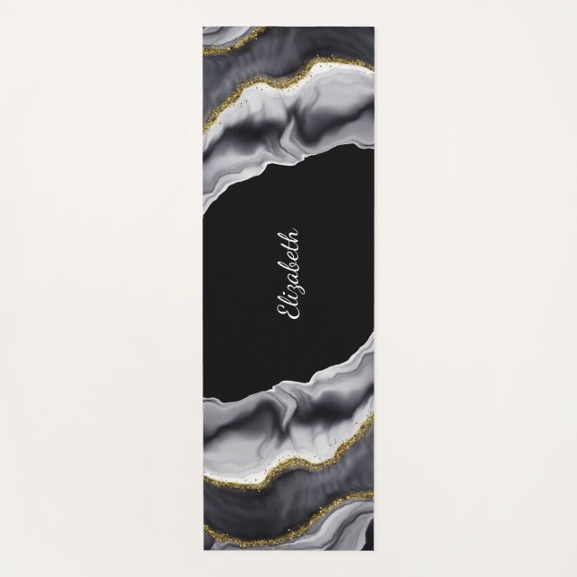 Marble Black Gold Personalise Yoga Mat (Front)