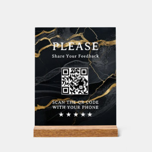 Marble Black Gold QR Acrylic Sign
