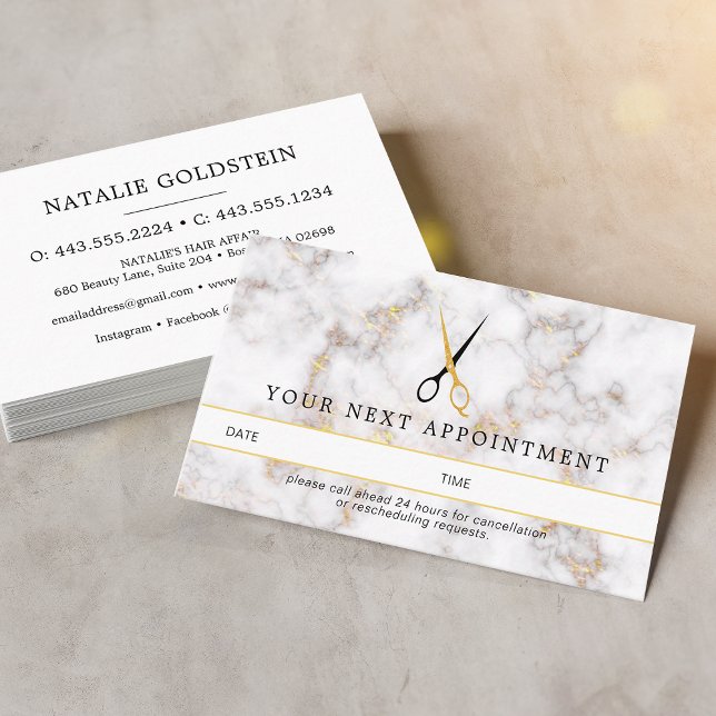 Marble Black Gold Scissors Hair Appointment Card (Creator Uploaded)