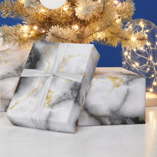 Marble black gold stone look elegant party wrapping paper