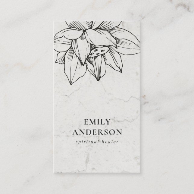 MARBLE BLACK LOTUS SIMPLE REIKI SPIRITUAL HEALER BUSINESS CARD (Front)