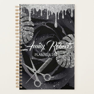 Marble Black Rose Silver Sparkling Salon Planner