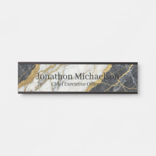 Marble Black, White and Gold Office Door Sign