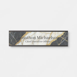 Marble Black, White and Gold Office Door Sign