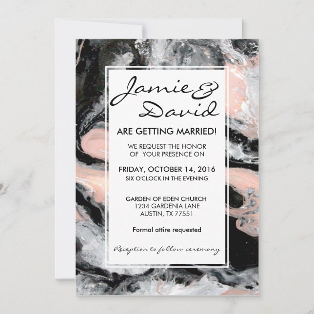 Marble Black White Blush Wedding Invitation (Front)