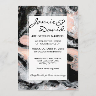 Marble Black White Blush Wedding Invitation