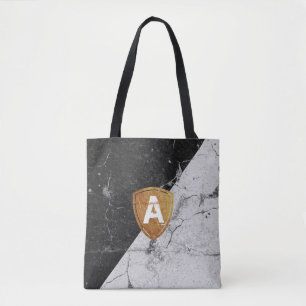 Marble Black White with personalized Monogram Tote