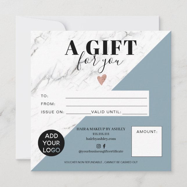Marble blue block square gift certificate logo (Front)