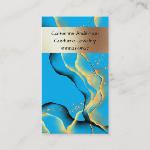 Marble blue gold liquid lights ink wave smoke chic business card