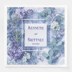 Marble Blue Lavender Hydrangea Winter Wedding Napkin