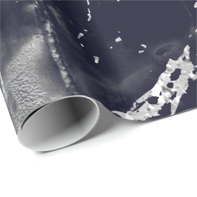 Marble Blue Navy Silver Gray Strokes Stone VIP Wrapping Paper (Roll Corner)