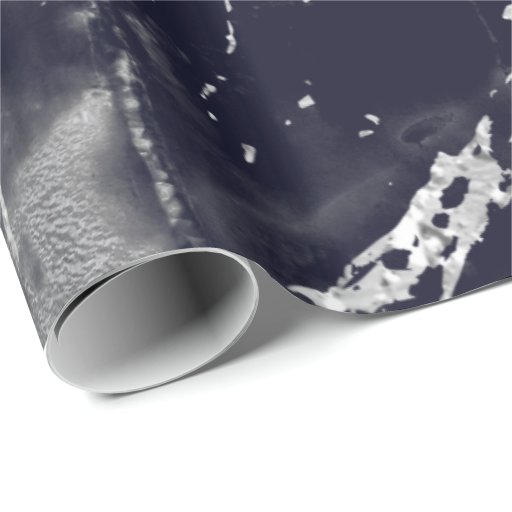 Image of Marble Blue Navy Silver Grey Strokes Stone VIP Wrapping Paper