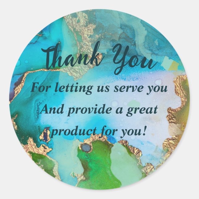 Marble Blue Purple Gold Text Thank You Classic Round Sticker (Front)