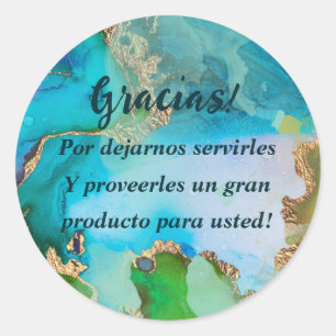 Marble Blue Purple Gold Text Thank You Spanish Classic Round Sticker