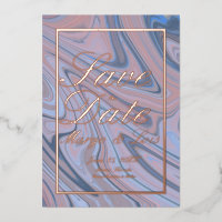 Marble Blue Save the Date Gold Pressed