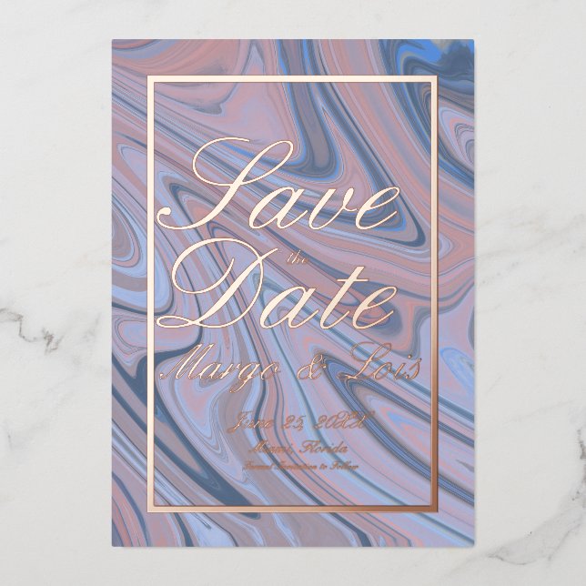 Marble Blue Save the Date  Gold Pressed  (Front)