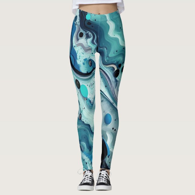 Marble blue-teal leggings (Front)