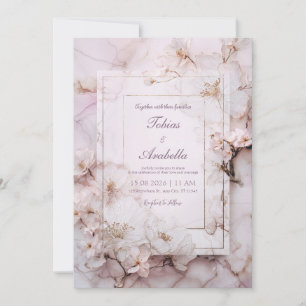 Marble Blush Floral Romantic Wedding  Invitation