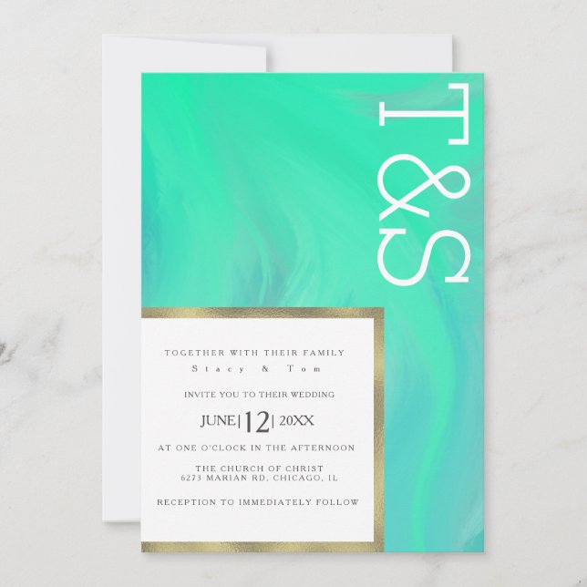 Marble Bold Mint Green Typography Wedding Invitation (Front)