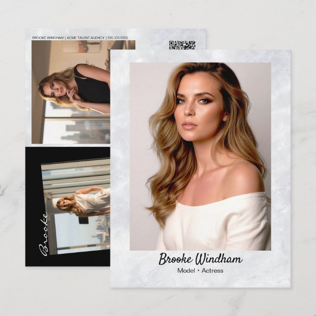 Marble Border Promo Card Postcard | QR Code (Front/Back)