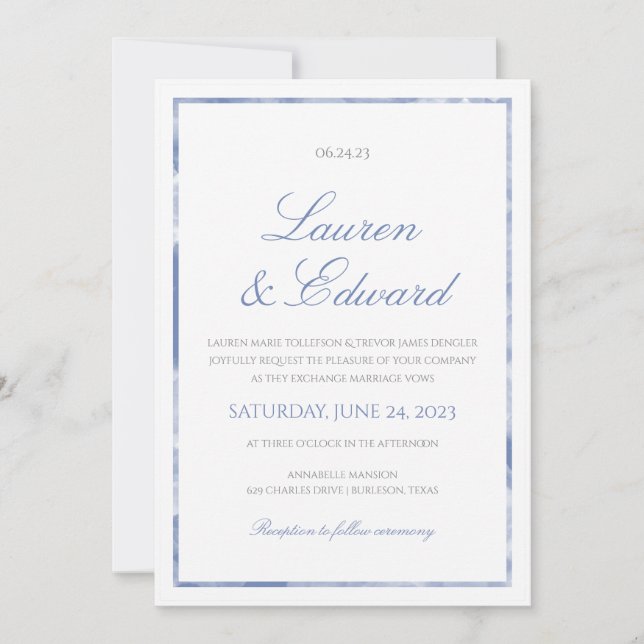 Marble Border Wedding Invitation - Cornflower Blue (Front)
