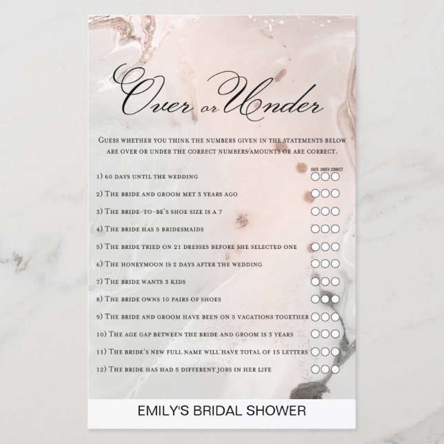 Marble Bridal Shower Game PRINTED (Front)