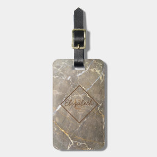 Marble Brown Stone Texture, Monogram-Personalised Luggage Tag