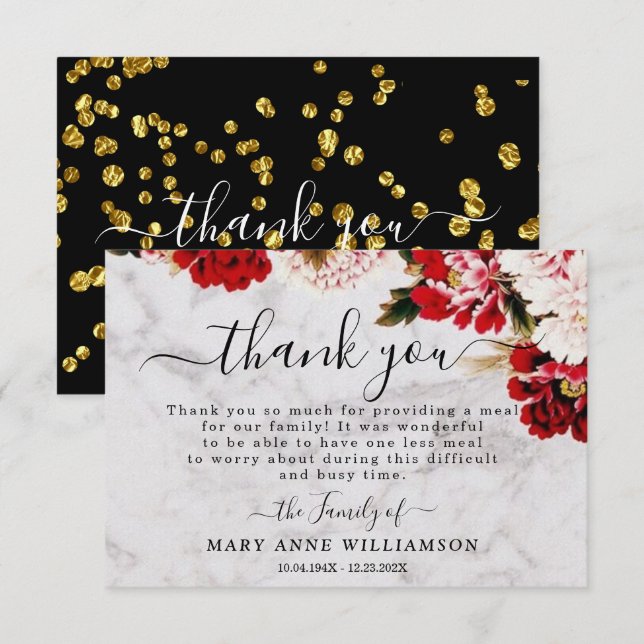 Marble Burgundy Blush Funeral Food Thank You Card (Front/Back)