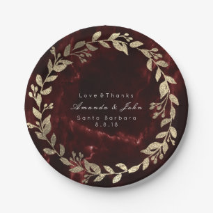 Marble Burgundy Gold Custom Floral Wreath VIP Paper Plate