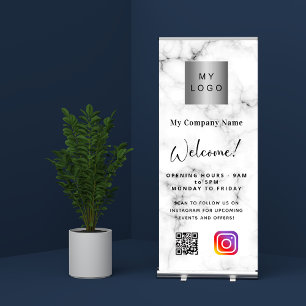 Marble business logo opening hours QR Instagram Retractable Banner